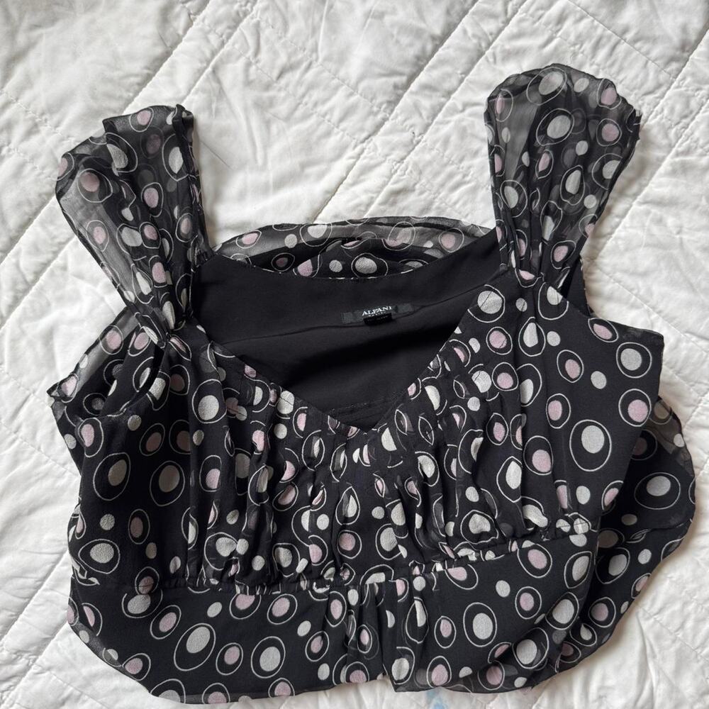alfani 14P Y2k sheer silk polka dot‎ babydoll sleeveless top sheer chiffon